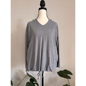 Pure Jill Gray Hoodie Top M Petite Pima Cotton Blend V-Neck Drawstring  Pockets